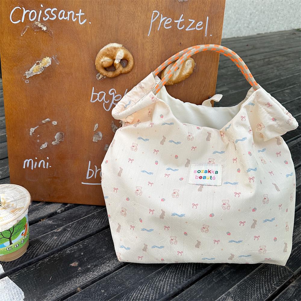 Korean Cartoon Canvas Tote Bag for Women - Large Capacity Handbag for Shopping & Work