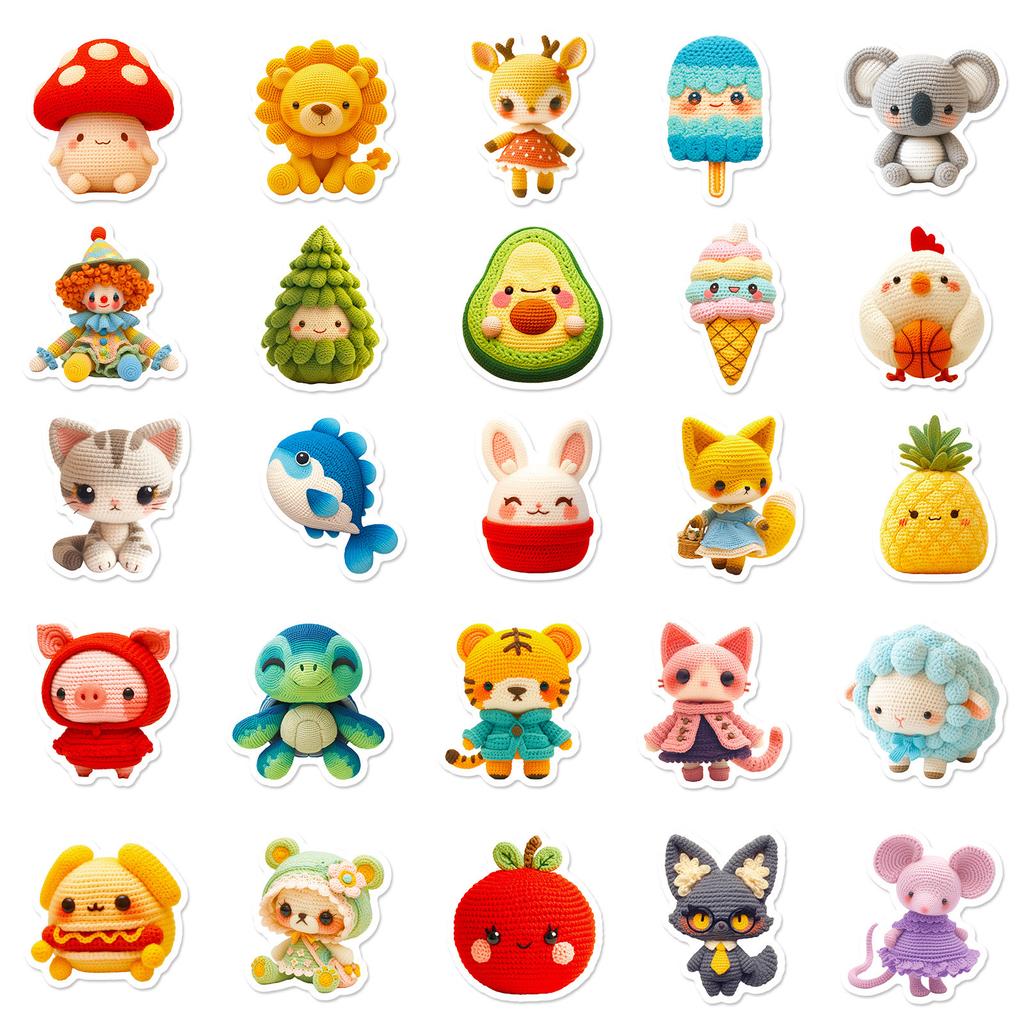 50 Naklejek Graffiti z Szydełkowanymi Lalkami Nagroda za Interakcję Rodzic-Dziecko Wełniana Naklejka Dekoracyjna Walizka Pióro