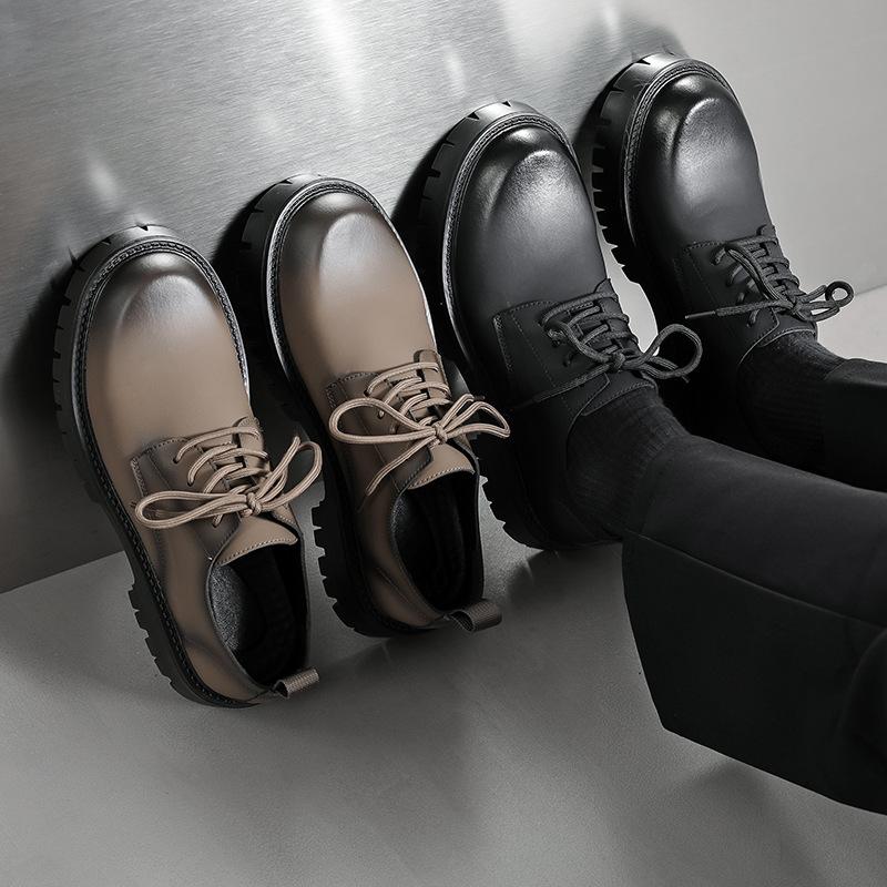 Leather Shoes Men's British Style Platform Casual Derby Shoes Dress Business Premium Wedding Black 4135-W