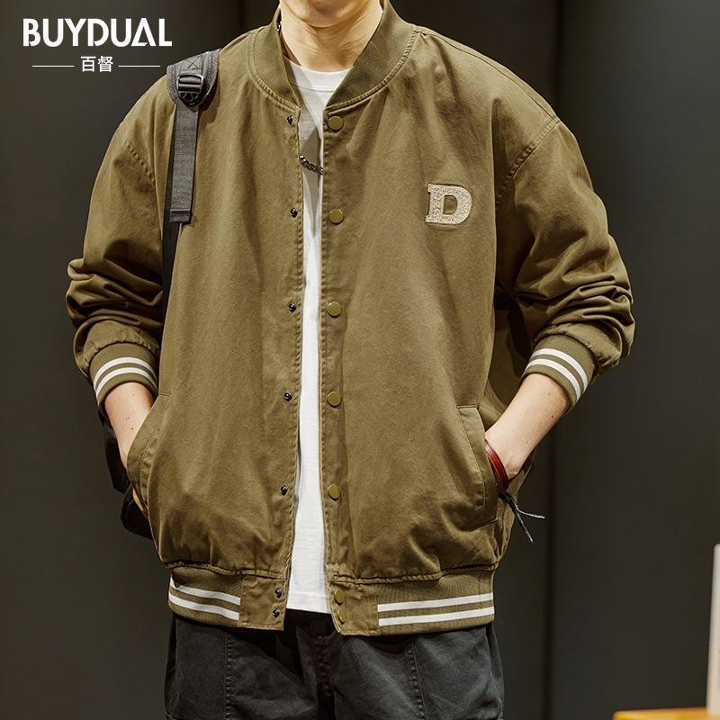 American Washed Retro Tooling Baseball Jacket Men'S Loose And Versatile High-End Ruffian Handsome Men'S Jacket