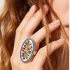 Ethnic Style Enamel Flower Ring French Glazed Ring Luxury Vintage Ring  Women