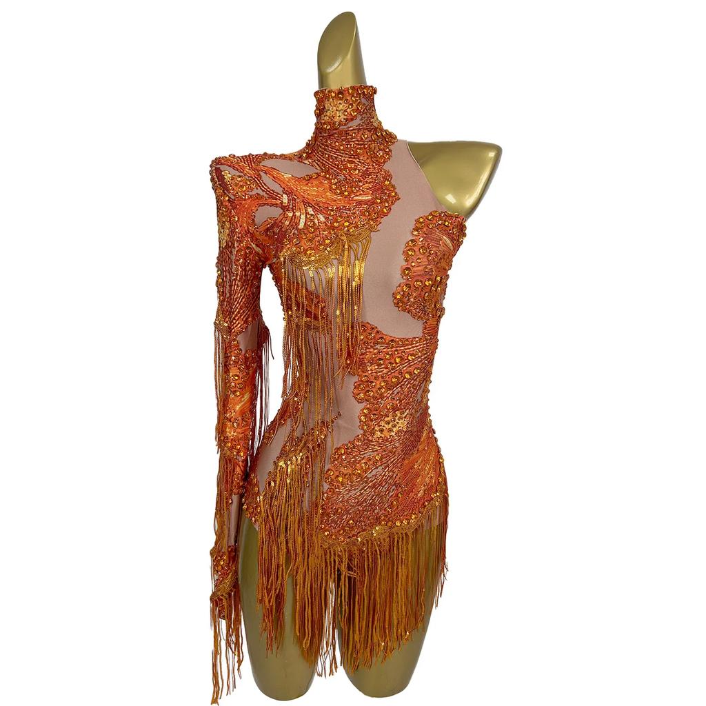 Tuta sexy con paillettes e strass per performance sul palco Costumi da ballerina per show di Las Vegas Monomanica Bodycon Jumpsuit Bodysuit da donna con frange