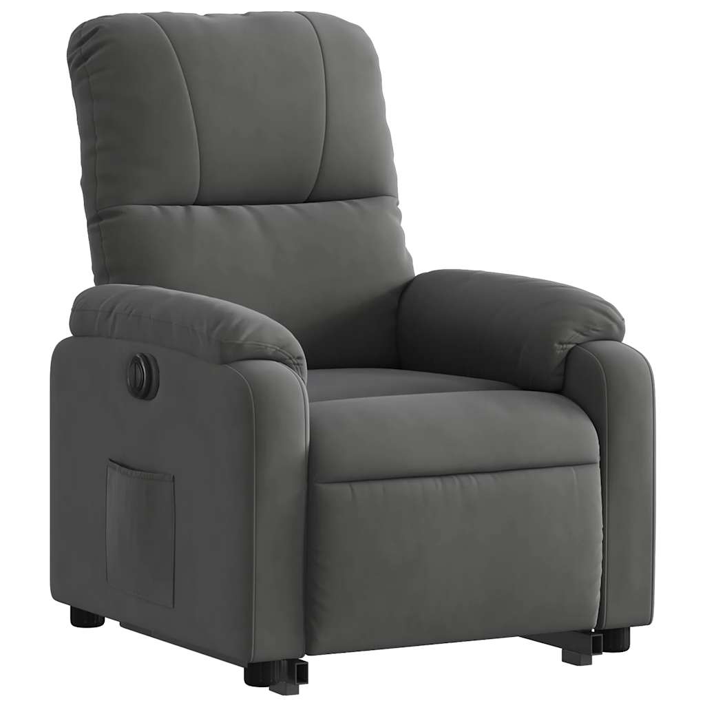 Electric Recliner with Rising Function Dark Grey Microfiber Fabric
