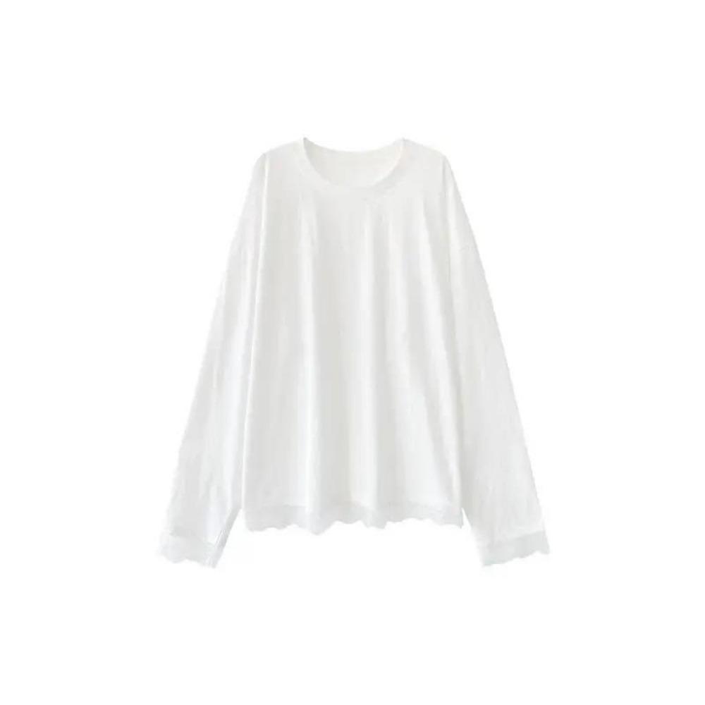 VAYLA Simplicity Lace Patchwork Loose T Shirts Spring Autumn New Long Sleeve High Street Solid Tops Harajuku Fashion Women Clothing