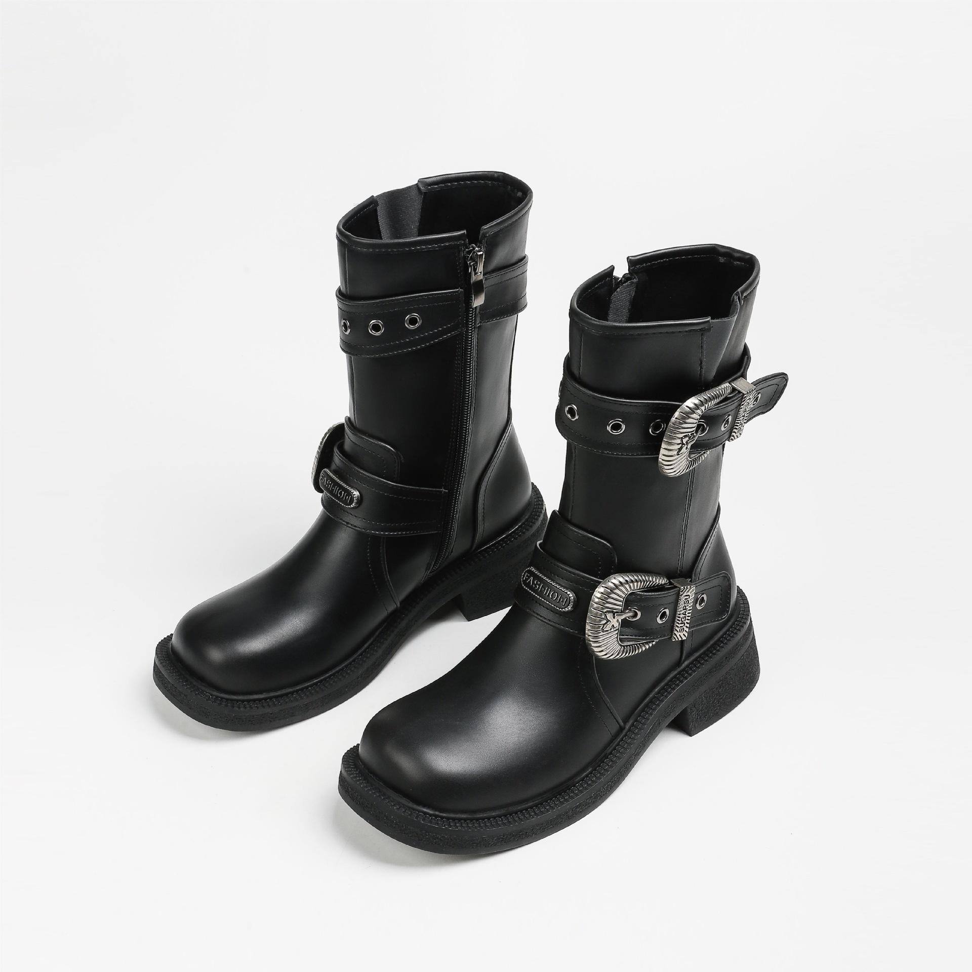 

Мода 2024 Новые Популярные Женские Короткие Ботинки Натуральная Кожа Повседневная Обувь Женщина Толстый Каблук Осень Зима Досуг Мотоциклетные Ботинки 34 чёрный