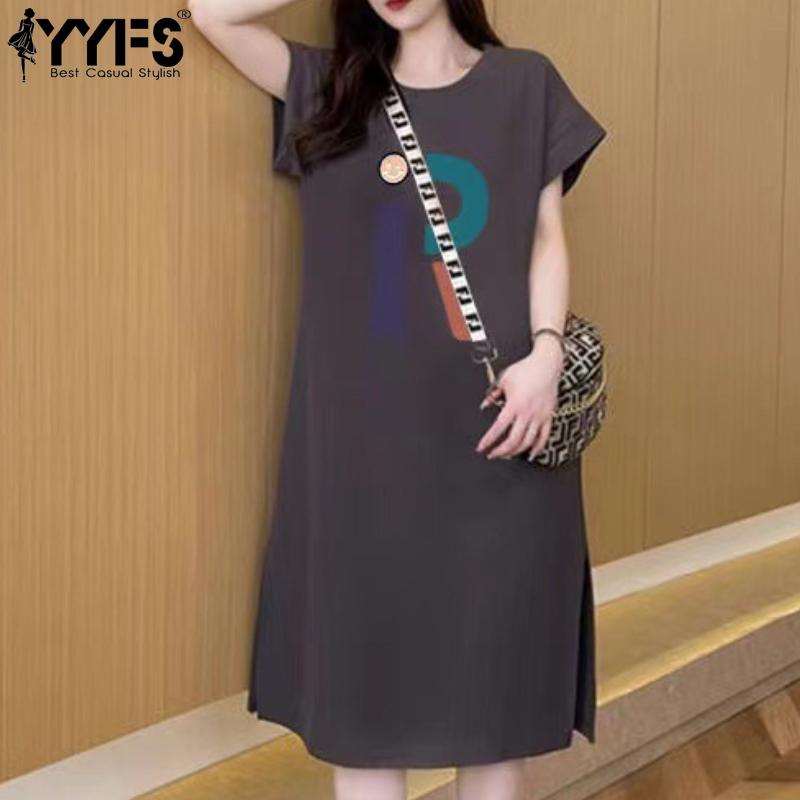 YYFS Dámská móda Léto Jaro Neformální šaty s krátkým rukávem do O-výstřihu s volným pasem