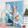 Flachdruck Vorhänge Niedlicher Hund Surfen Welle Digital Bedruckt Polyester Party Dekorationen Verwendung Feiertagspartys Vorhang Set von 2 Stück Hergestellt Waschbar