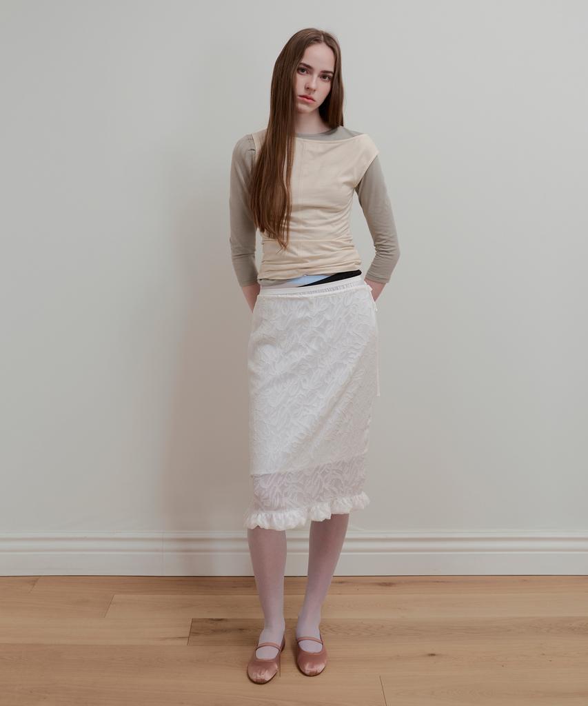 Aobteu Frill Lace Layered Skirt - White