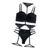 Women Lingerie Set Fashionable Elegant Lace Bra Panty Garter Belt Set Sleepwear for Wedding Night Black L