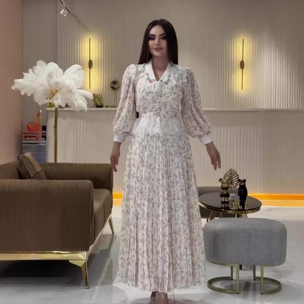 Elegant Floral Lace Spliced High-Waist Dress - Autumn 2024 Collection