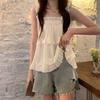 Chemises et Blouses à Volants d'Été Solide Blouse Femme Top à Bretelles Femmes Col Bardot Vêtements