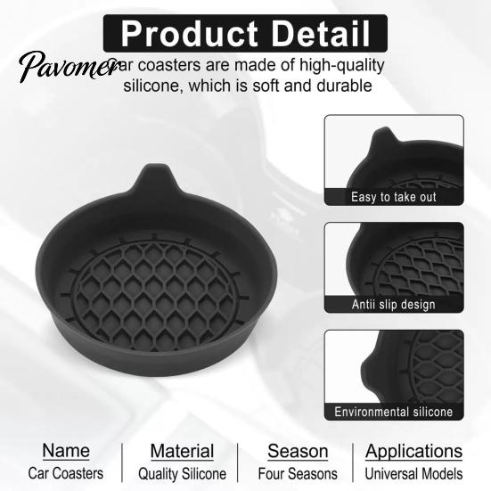 Honeycomb Texture Coaster Car Cup Holder Mat, Non-Slip Silicone with Raised Edge, Anti Rattle Pad for Auto Drink Anti-shake