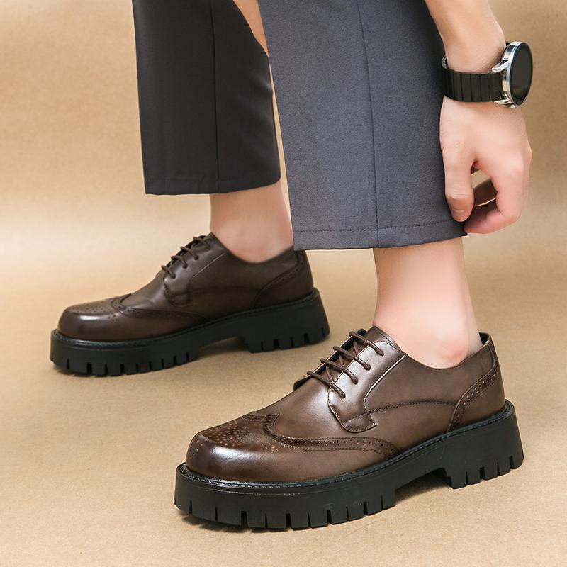Fashion College Style Leather Men Oxford Shoes New British Casual Leather Shoes Trend Versatile Men Thick Soled Business Dress Footwear