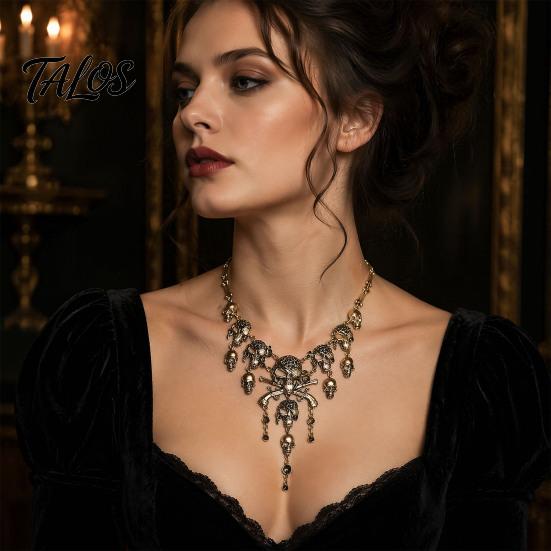 Accessori Estetica Oscura Collana con Teschio e Nappe Multistrato Vintage, Bracciale Collana Horror da Donna per Gioielli di Moda Edgy Donna, Gotico Halloween