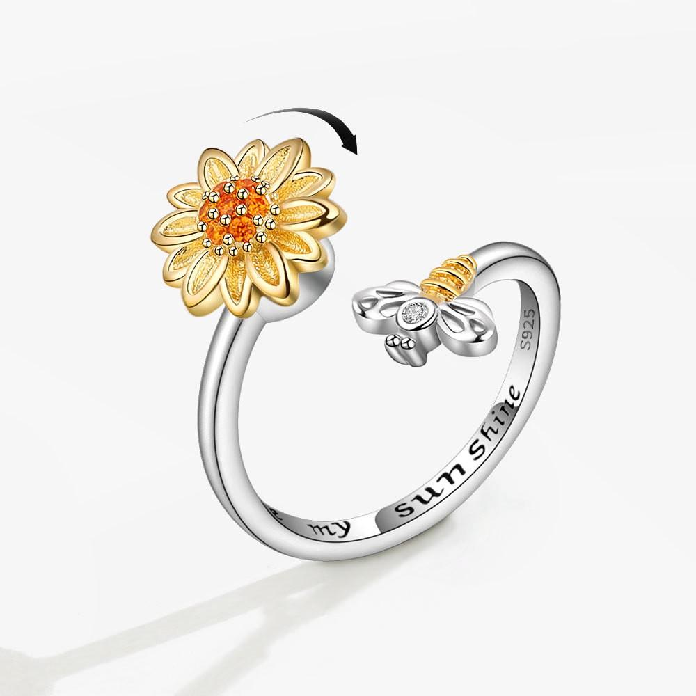 Cute Rabbit Animal Adjustable Open Rings For Women Crystal Anxiety Relief Spinning Rotate Freely Ring Jewelry Accessories