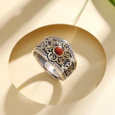 Buyee   Copper Female Ring Natural Carnelian Open Ring For Women Fashion Ethnic Flower Fine Jewelry Circle Gift