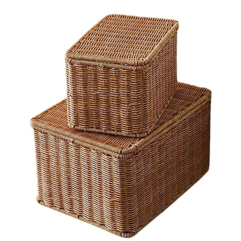 Nordic Style Rattan-Look Woven Storage Box with Lid for Bedroom and Household Organization.