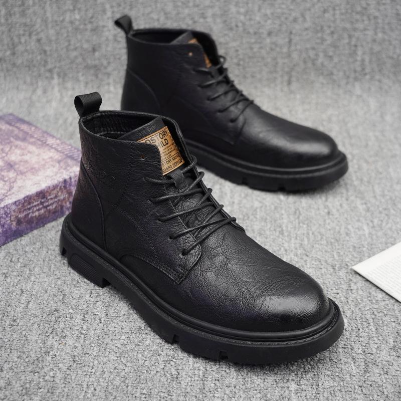 Martin boots men s autumn and winter new high-top trendy boots medium-top men s boots outdoor tooling boots 38 чёрный