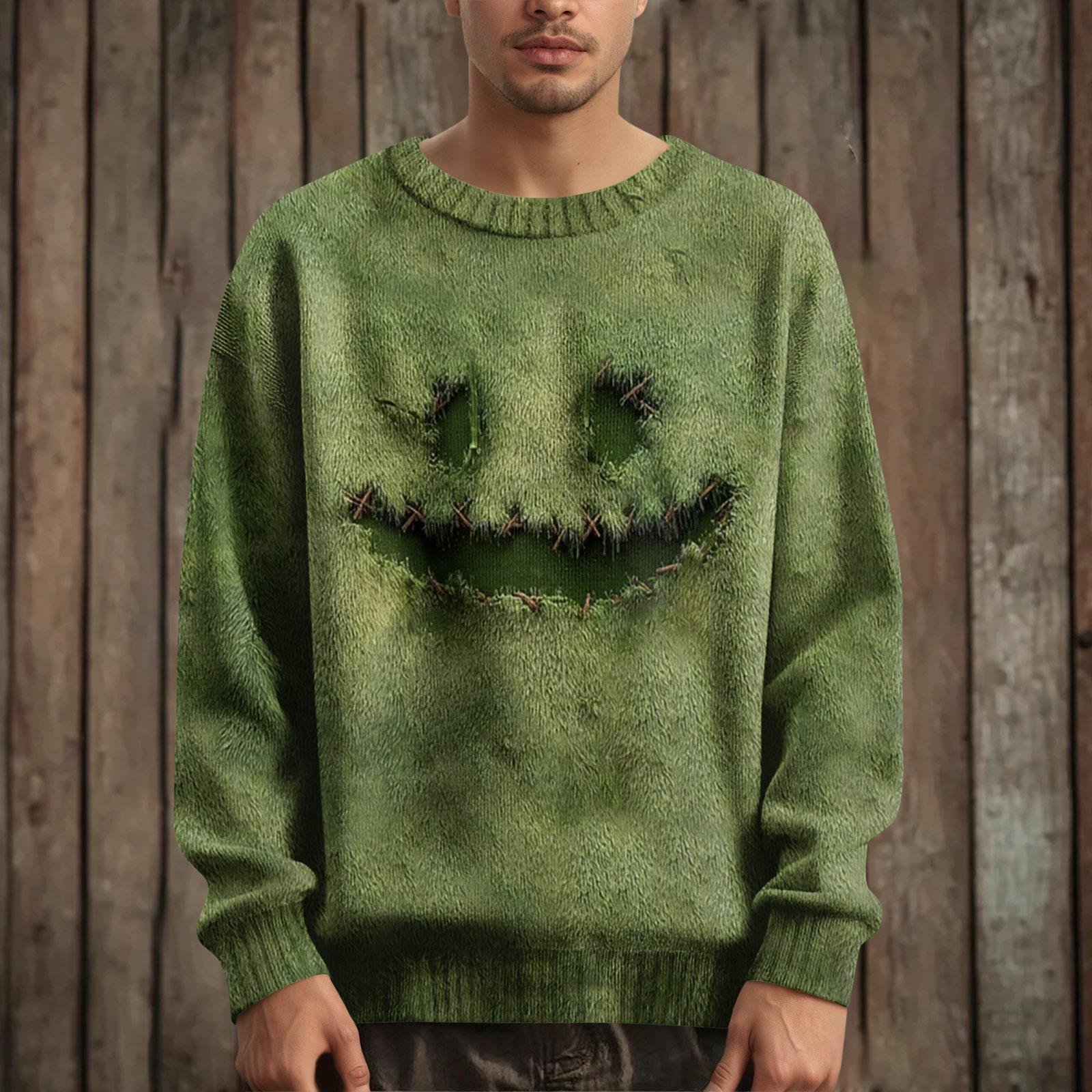 

Мужской пуловер с длинным рукавом, повседневный вязаный свитер оверсайз с принтом на Хэллоуин XXL