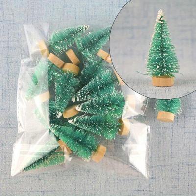 12Pcs Artificial Mini Christmas Tree Ornament Small Pine Sisal Snow Fake Plants Xmas Tree Tabletop New Year Navidad Decor Gifts