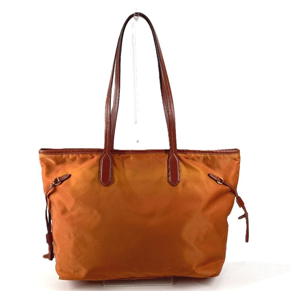 PRADA BR4001 triangle logo plate Tote Bag Shoulder Bag Leather / Nylon Orange