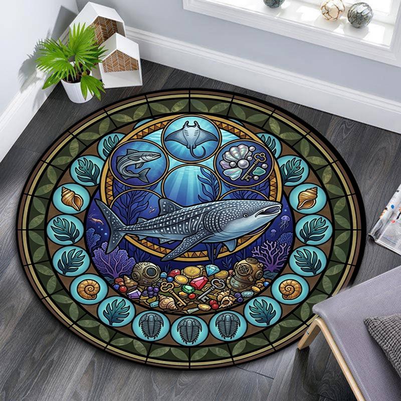 Ocean Treasures Panel Round Area Rug Under Office Chairs Bedroom Living Room Home Decor