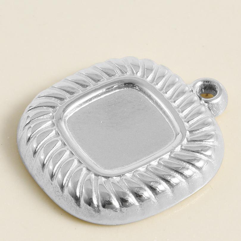 5pcs No Fade Metal Blank Settings Round Square Water Droplet Cabochon Pendant Stainless Steel Charm Pendants For Jewelry Making
