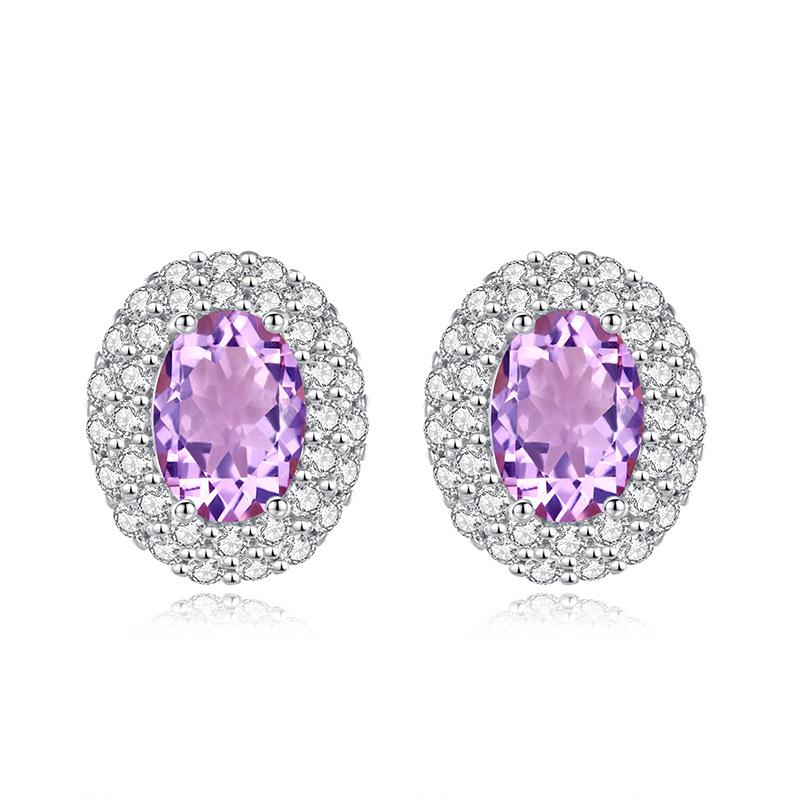 

S925 Sterling Silver Earrings For Women Inlaid Natural Crystal Full Diamond Ear Studs Personality European Fashion High Grade Jewelry