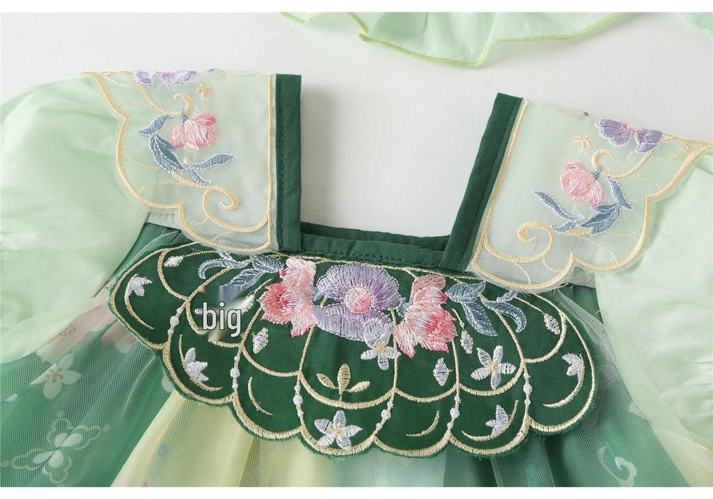 Baby Girl Hanfu Romper: Summer Onesie Thin Style Dress with Snap Crotch - Ancient Tang Princess Outfit for Crawling