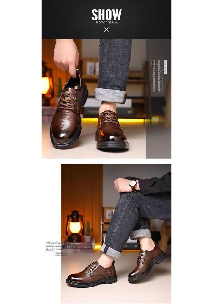 Men's Retro Leather Low-Top Martin Boots - British Style, Soft Sole, Big Toe Cap, Casual Business Shoes for Spring & Autumn.