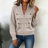 Women's Color Sweater Jacket with Stand Collar and Double Zipper for Casual Wear