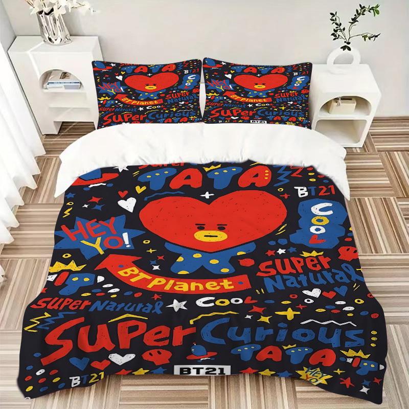 3pcs BT21 Tata Heart Bedding Set: Perfect for Bedroom or Guest Room. Soft and Comfortable with No Core Included yy251009219