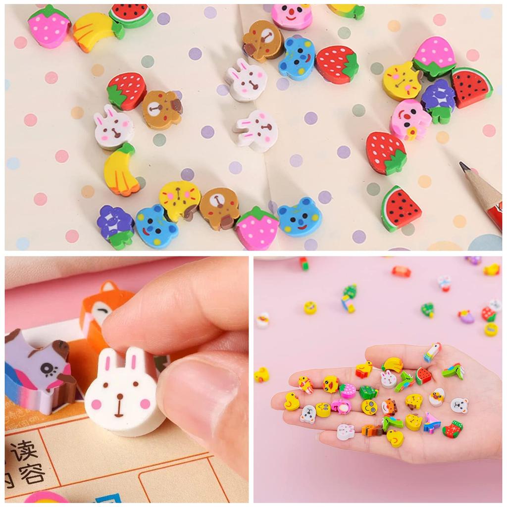 Coollooda Mini Erasers Fruit Animal Pencil Erasers for Kids Adorable Pencil Erasers Featuring Cute and Fruits Perfect As Rewards and Prizes for and