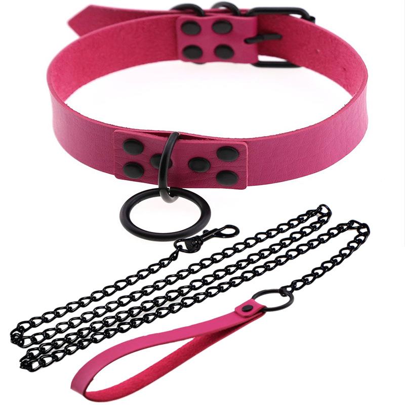 Gothic Black Leather O-Ring Choker Necklace with Studs