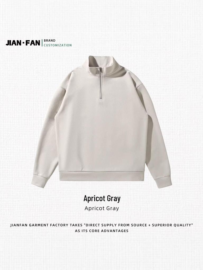 Men's High Neck Half Zip Hoodie - Custom Pullover, Long Sleeve, Regular Shoulder, for Fall, Winter, and Spring.