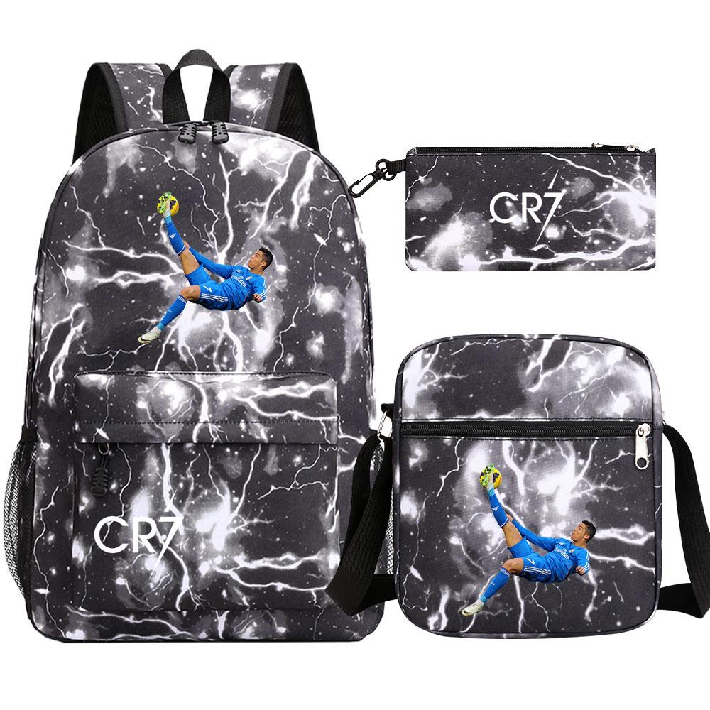 Football Star Cr7 3Pcs Boy Girl Back To School Book Bags, Student Shoulder Bag Pencil Case Backpack, Teenagers Mochila Men Women