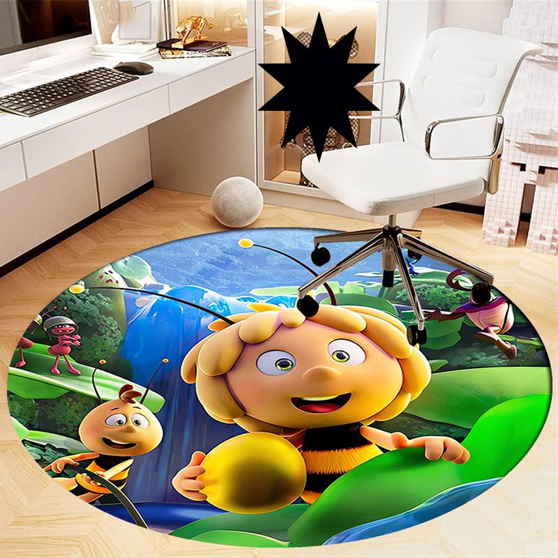 Maya the Bee Printed Round Rug Carpet Chair Rug Area Rug Entryway Doormats,for Office Chair Living Room Bedroom Kitchen Room.