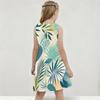 Girls Round Neck Sleeveless Tropical Leaf Printed A Line Flared Dress