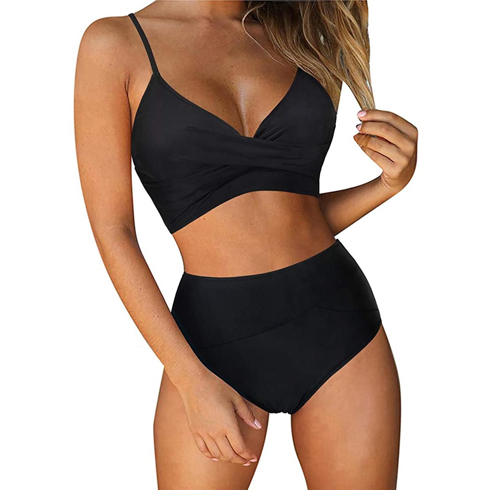 Women s Striped Printing Padded Push Up 2 Piece Bikini Sets Swimsuits Beachweart L чёрный