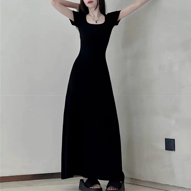 High-end black waist and thin tall a-word dress for children's summer new French temperament dress