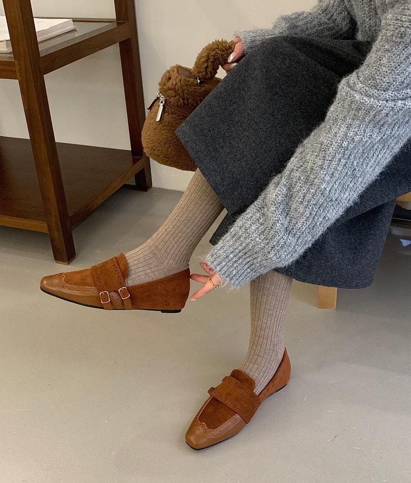 Square Head Inner Height Increase Plush Shoes Outer Wear Women's New Autumn New One-pedal Lazy Shoes Loafers Small Leather