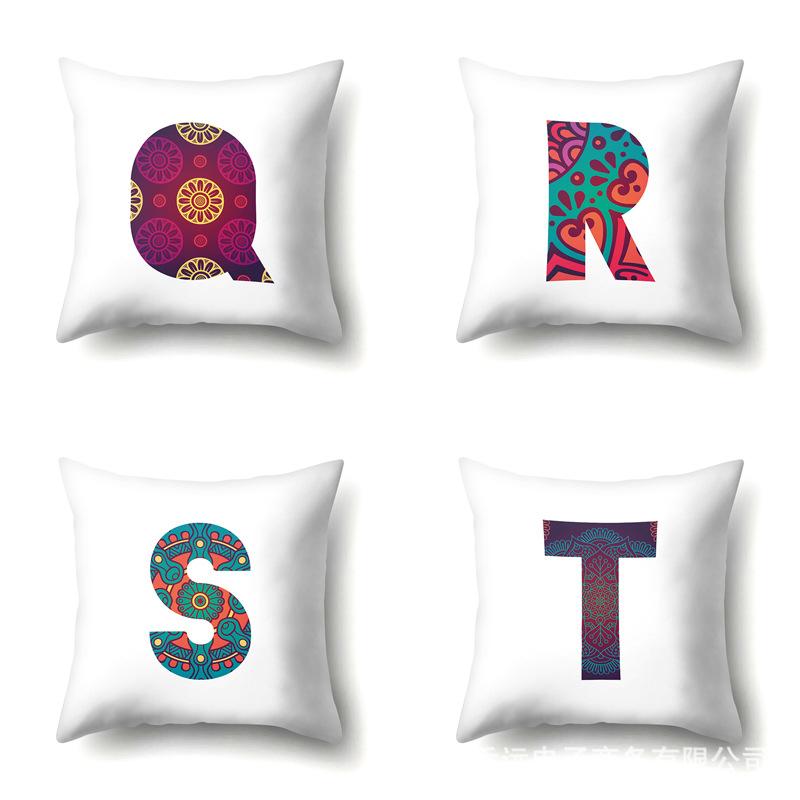 Polyester Pillowcase Home Geometric Striped Print Pillowcase 26 English Letter Cushion Cover