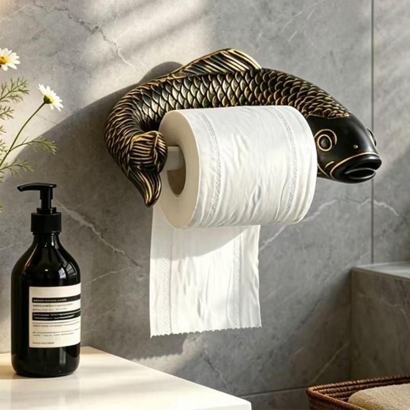 Decorative Toilet Paper Rack for Bathroom, Fish Shape Wall Mounted Tissue Roll Rack for Guest Bath and Powder Room