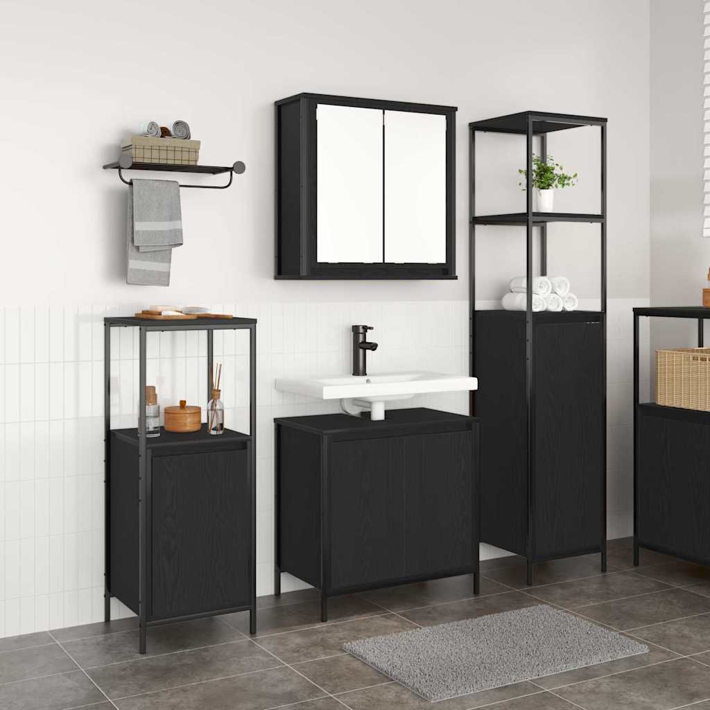 Bathroom Furniture Set 3 Pcs Black Oak Effect Wood Based Material