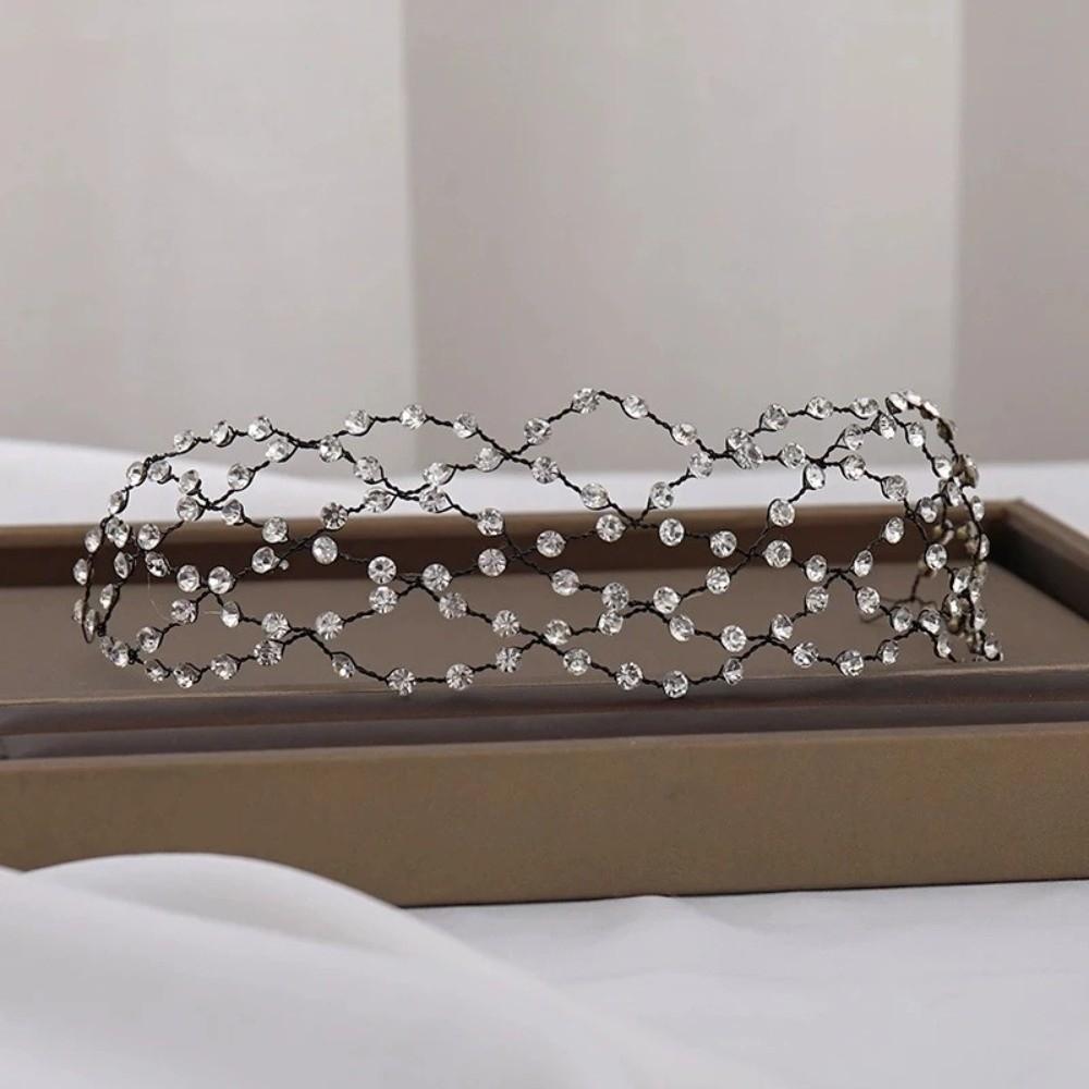 Handmade Rhinestone Tiara Wedding Headpieces Bride Hair Bands Classic Hair Net Crown  Women