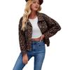 Womens Denim Cropped Jacket Leopard Print Streetwear Loose Fit Long Sleeve 2025