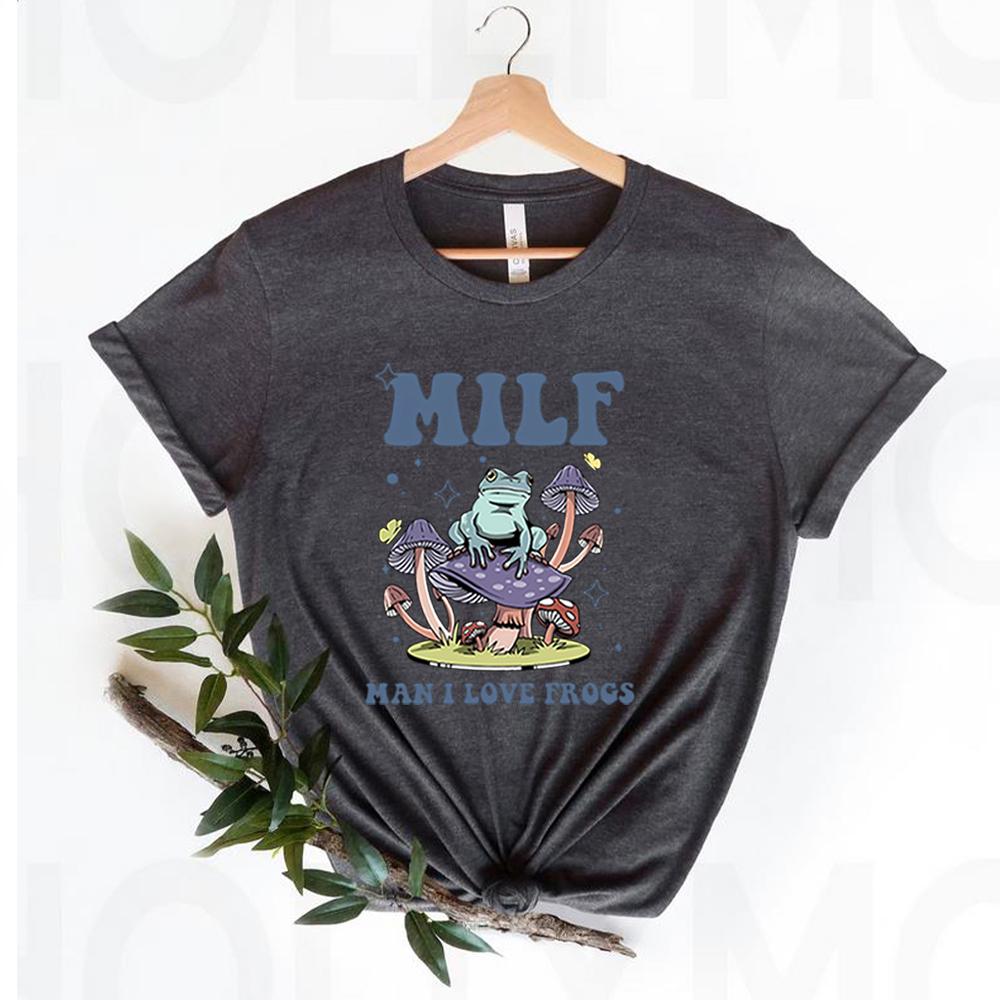 Unisex Retro Frog TShirt Funny Froggy Shirts Frog Lover Shirt MILF Unisex I Love Frogs Graphic Shirt Summer Trendy Casual Tops