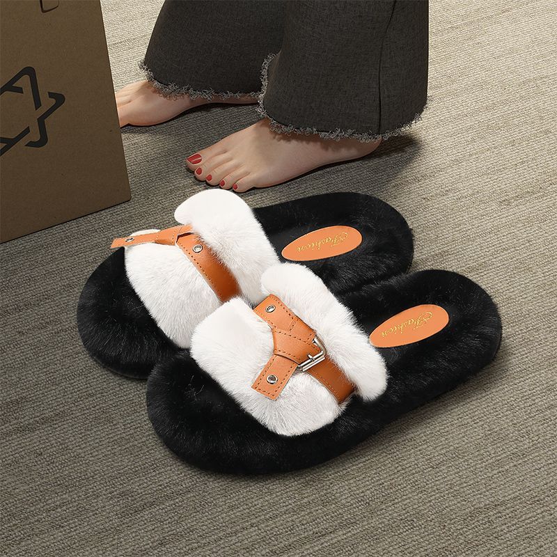Cotton slippers women's winter new fashion high sense versatile household plush slippers women's winter
