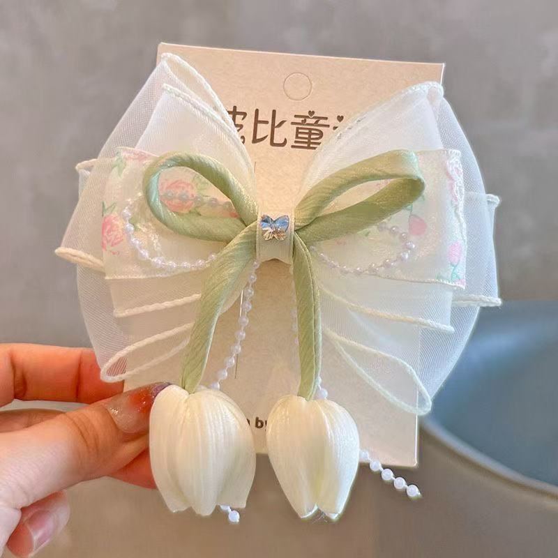 Accesorio para el Cabello Infantil con Lazo de Encaje Pinza para el Cabello Estilo Bosque Dulce Pinza para el Cabello Bordada con Malla de Cinta Elegante para Mujer