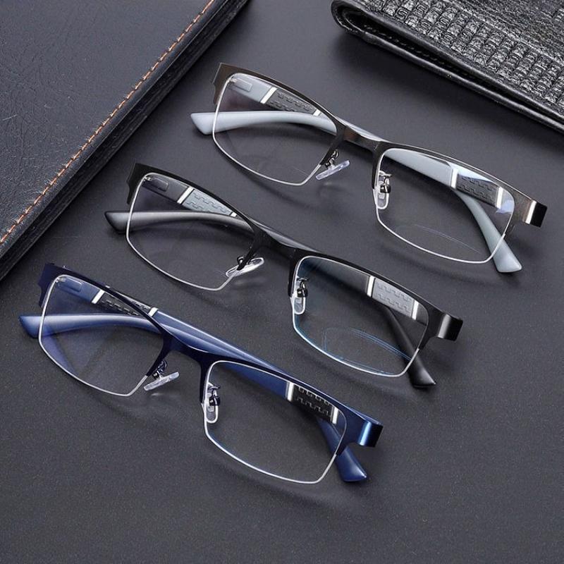 Metal Half Frame Reading Glasses Finished Eyewear for Men Business People Made of TR90 Material Degree +1.0 To +4.0